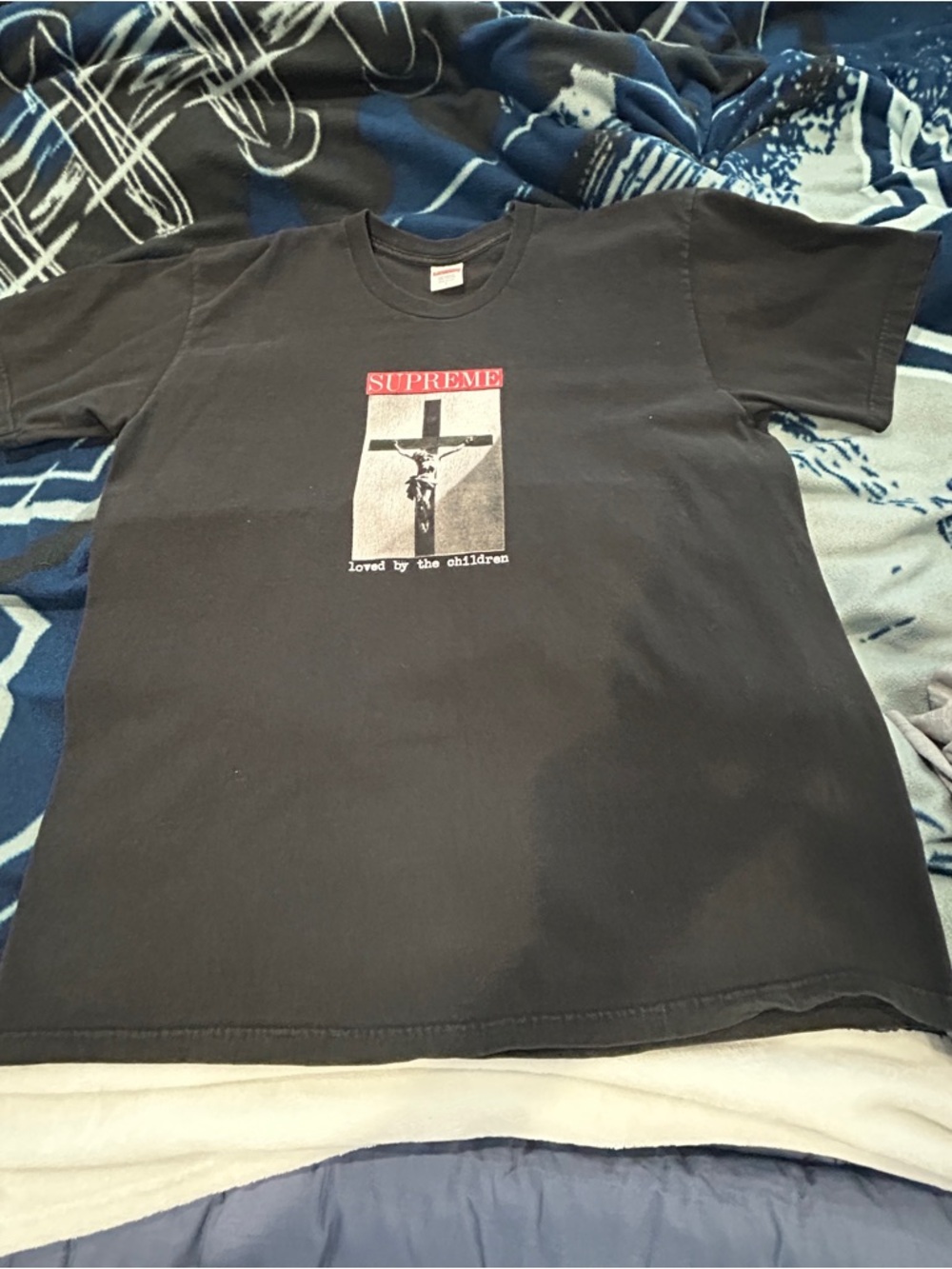 Supreme Black Graphic Crewneck T-Shirt loved by the children size large